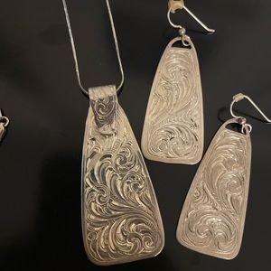 Sterling Silver western necklace and earring set